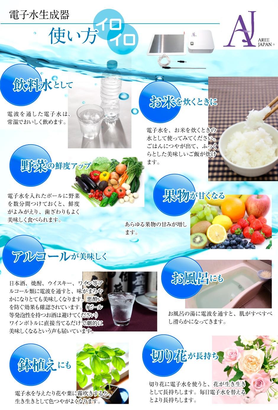 電子水の様々な活用法 - 株式会社アレージャパン AREE JAPAN Co.,Ltd