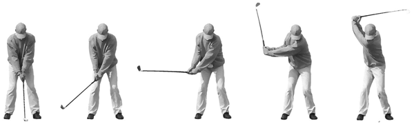 Abfolge der Bewegungsphasen beim Golfschwung vom Ansprechen bis zum Durchschwung