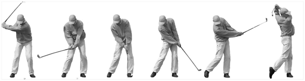 Abfolge der Bewegungsphasen beim Golfschwung vom Ansprechen bis zum Durchschwung