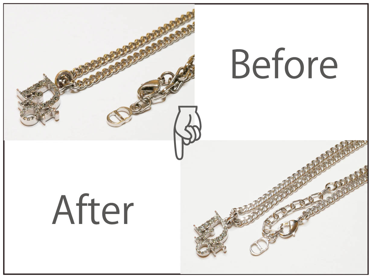 ディオールのアクセサリーネックレスチェーンのクリーニングとチェーンの長さ調整！！！