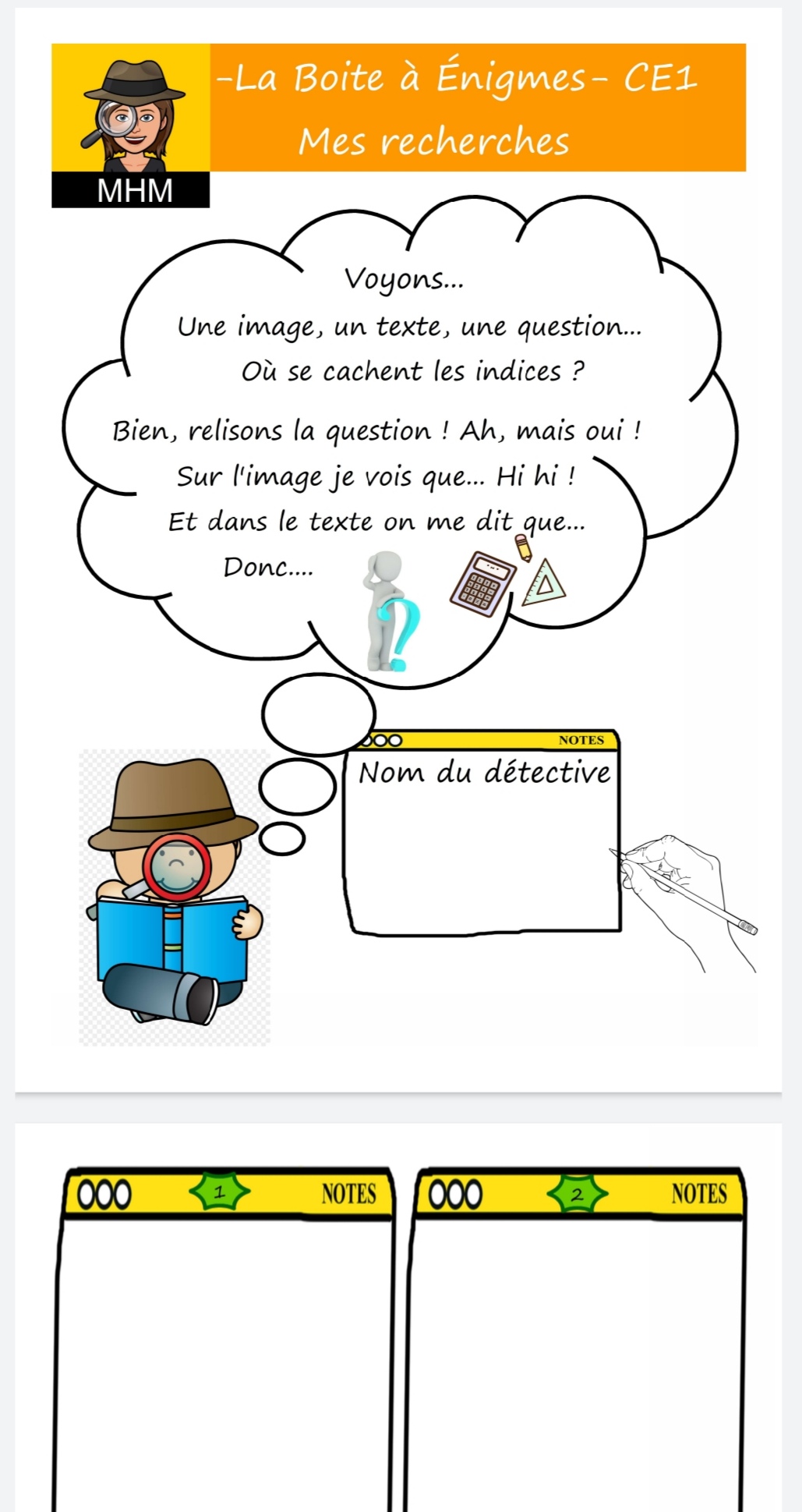Boite A Enigmes Mhm Carnet De Detective Cp Ce1 Bien En Classe Pedagogie Positive Ressources Cycle 2 Cycle 3