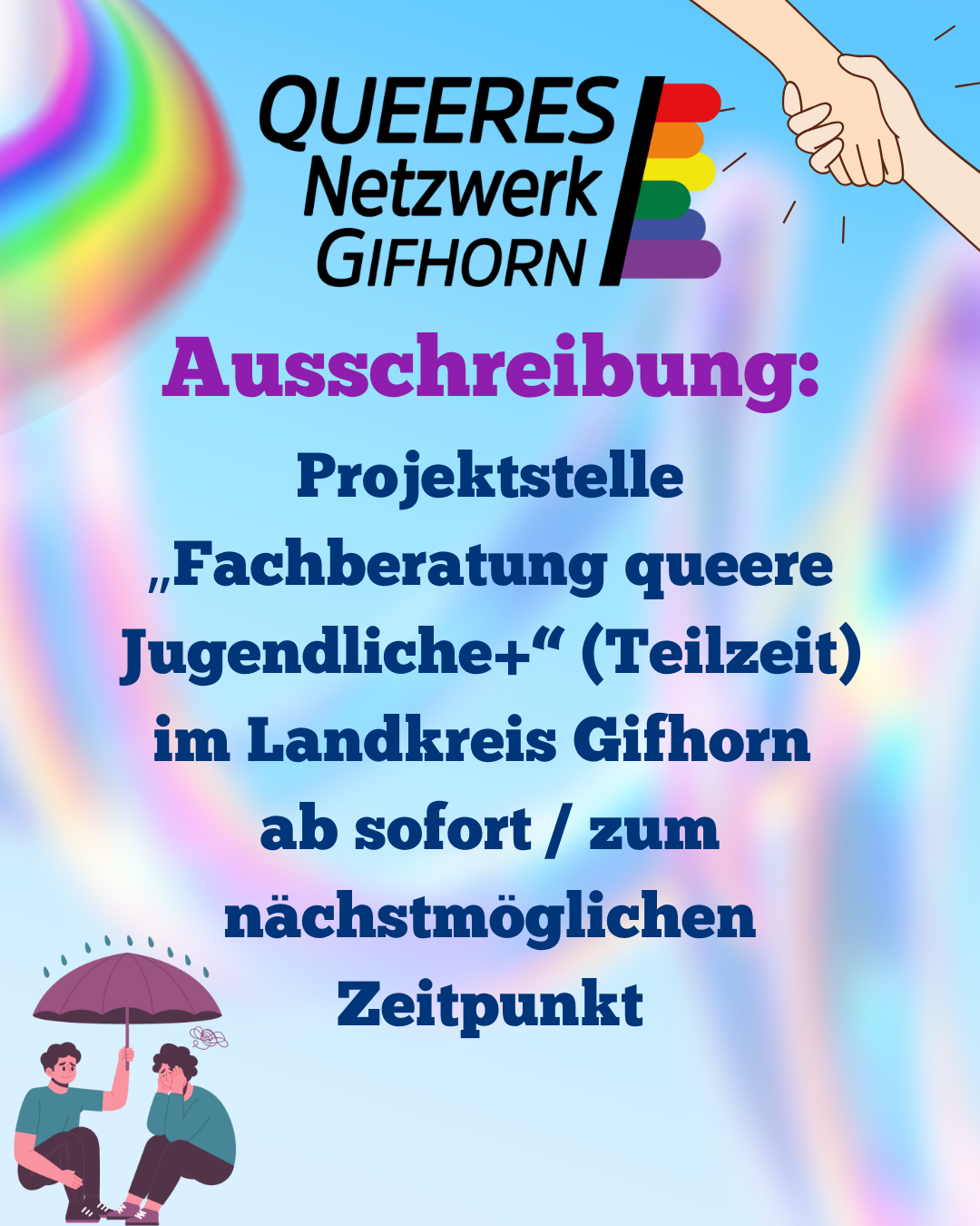 Stellenausschreibung: Projektstelle „Fachberatung queere Jugendliche+“ (Teilzeit) im Landkreis Gifhorn – ab sofort / zum nächstmöglichen Zeitpunkt