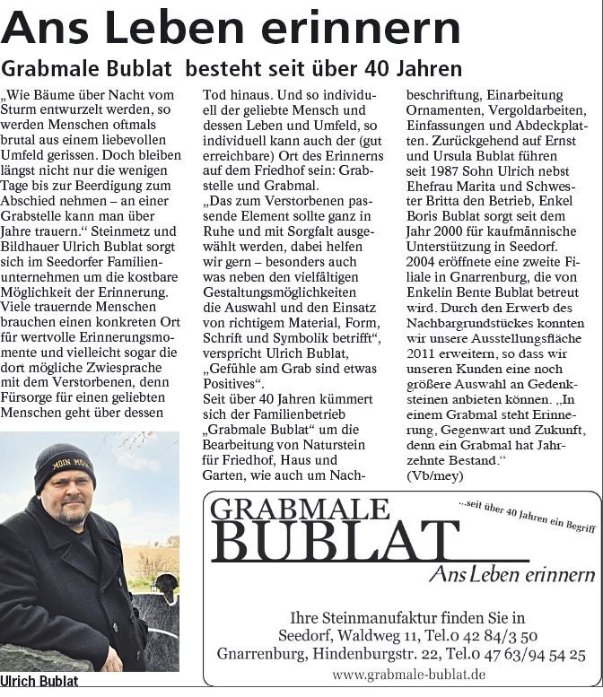 Ans Leben erinnern - Grabmale Bublat besteht seit über 40 Jahren