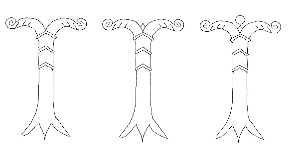 Symbolische Darstellung der Irminsul in 3 Versionen