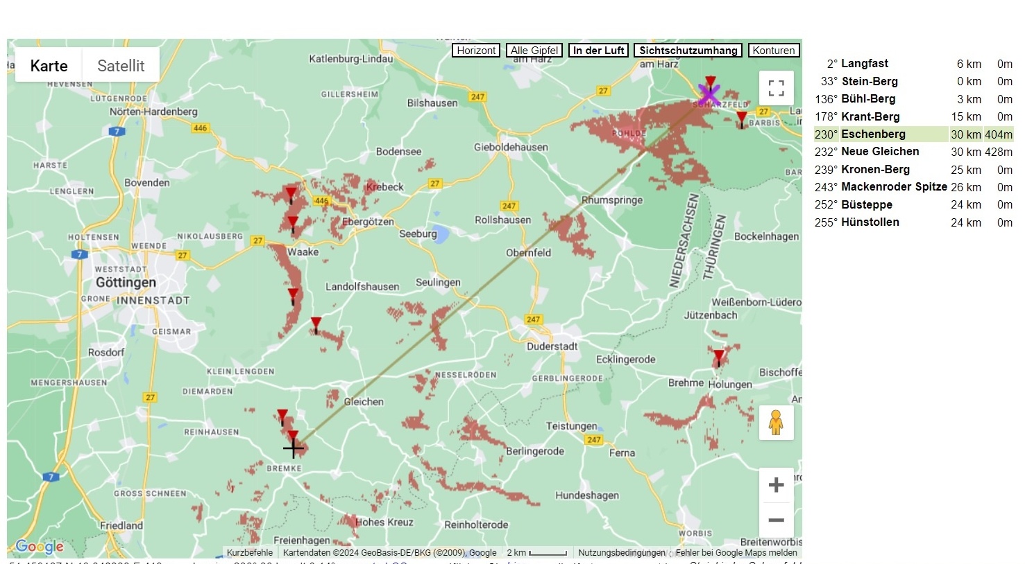 Topografische Karte mit den beide Bergen