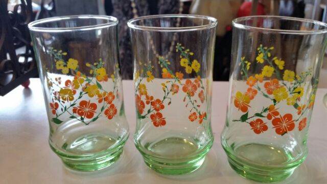 昭和レトロ アデリアグラス グリーンガラスの 花柄コップ Noraneco1972 Jimdoページ