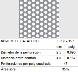 LAMINA PERFORADA BARRENOS REDONDOS E098-157 35% área libre