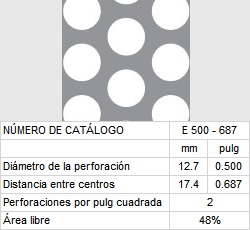 LAMINA PERFORADA BARRENOS REDONDOS E500-687 48% área libre