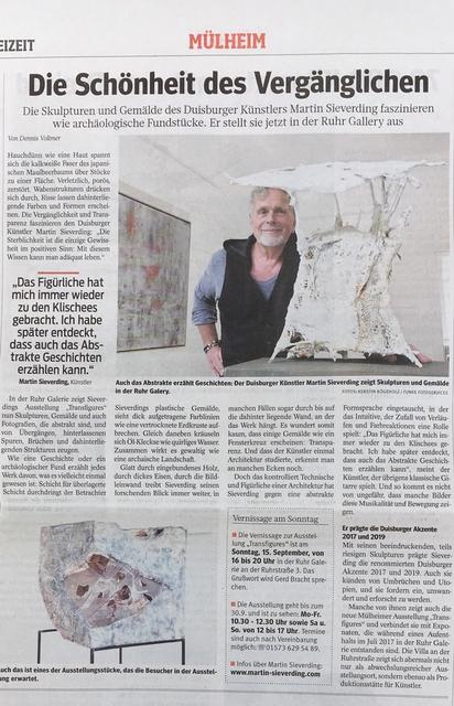 VILLA ARTIS in der Presse - hier Ausstellung Martin Sieverding  (WAZ - NRZ - Mülheim)