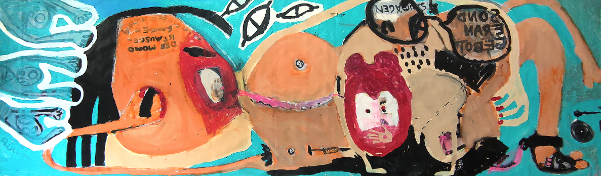 Über Sterblichkeit (Der Mond ist ausgegangen), Acryl auf PVC-Plane, 150 x 460 cm, 2021