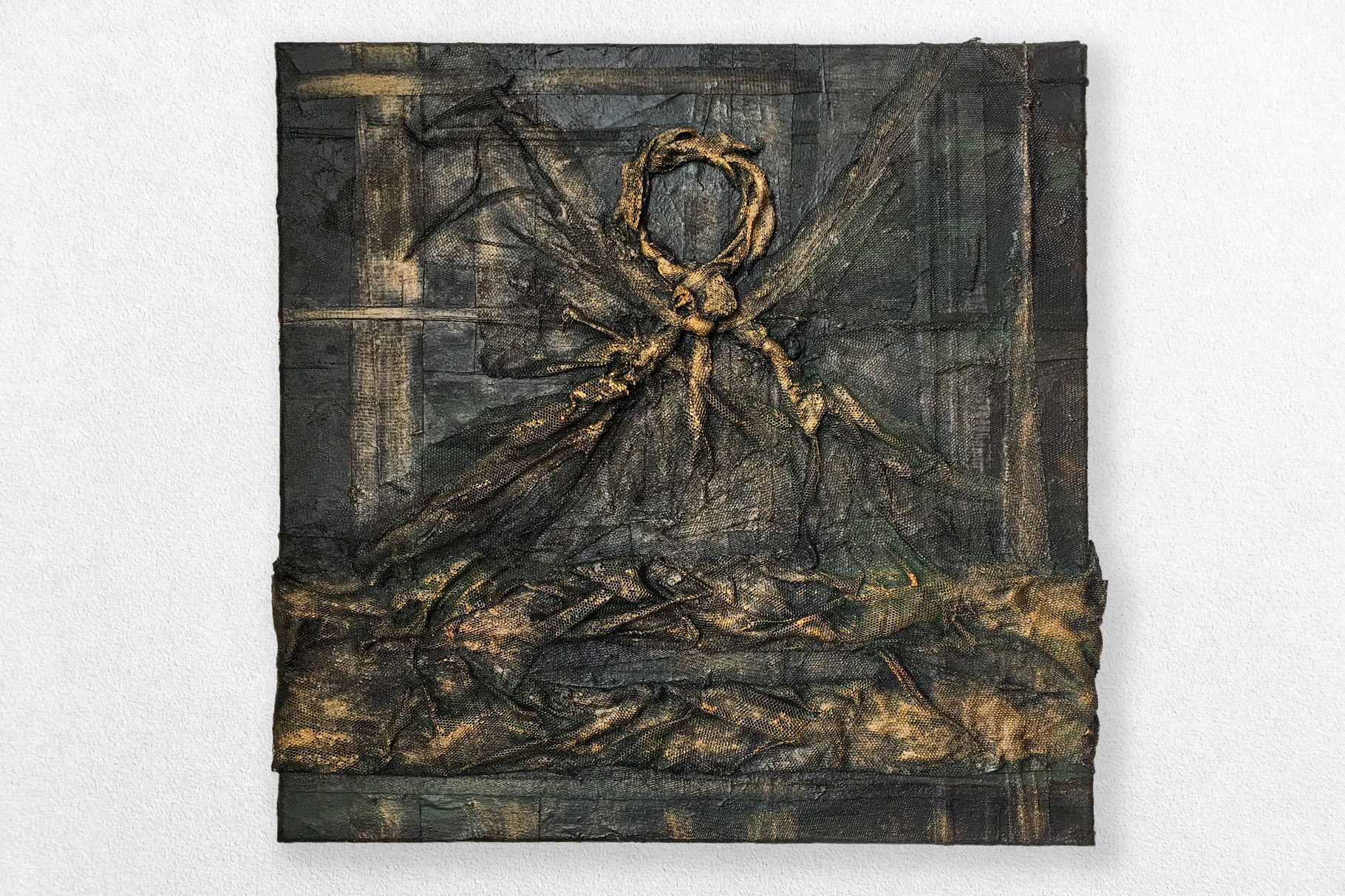 50 x 50 cm "Structure Node" – Leinwand in den Farben Schwarz und Gold