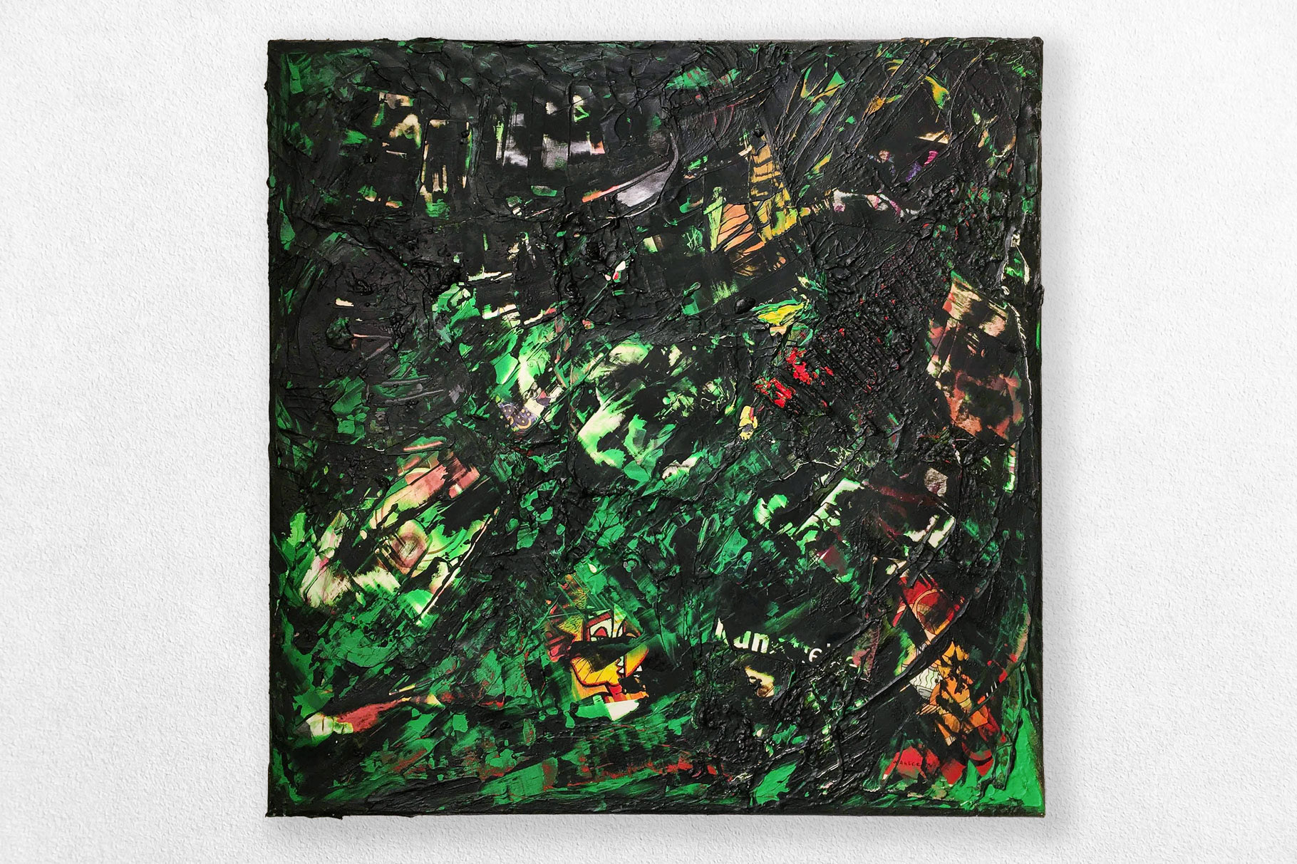 50 x 50 cm "Inner Anxiety" – Collage aus bedrucktem Karton und Acrylfarben