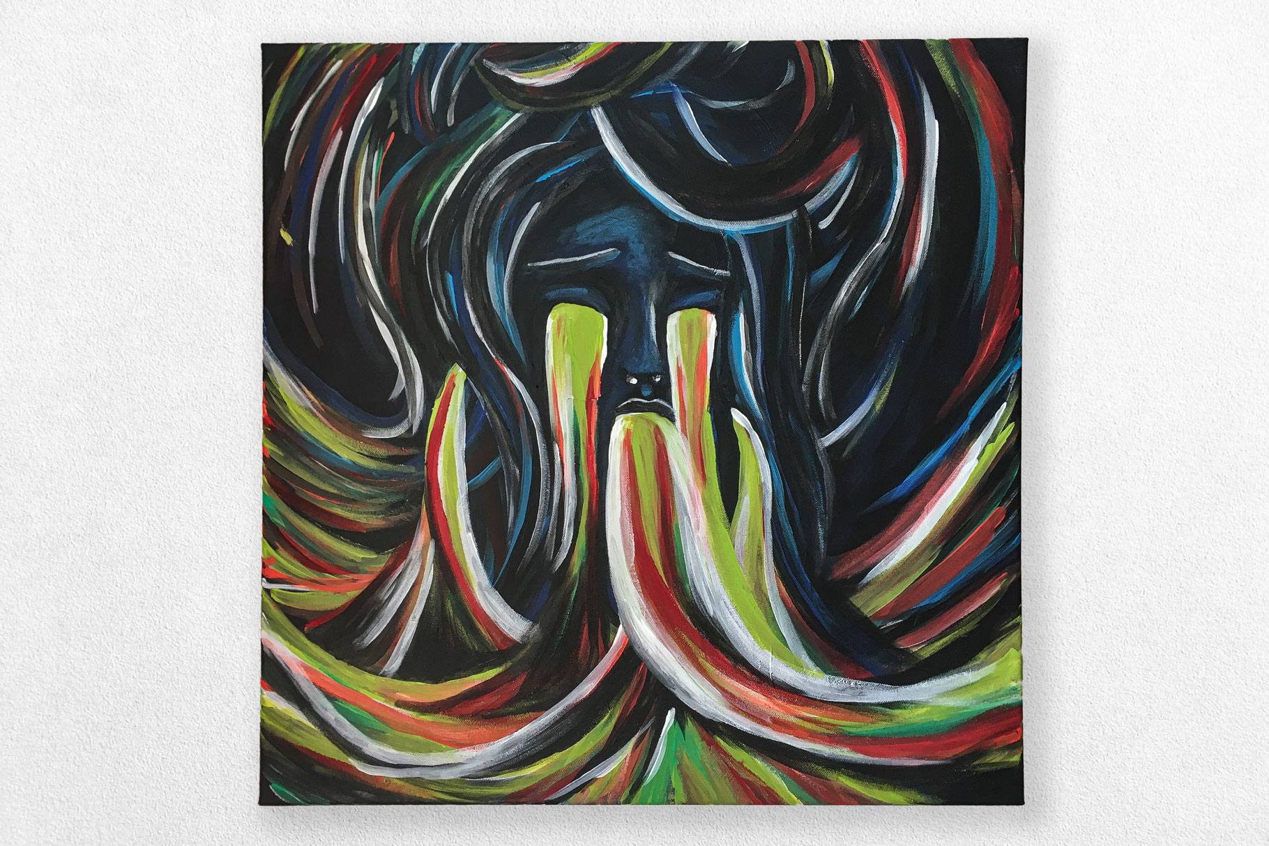60 x 60 cm "Sensory Overload" – Leinwand mit farbigen Strahlen