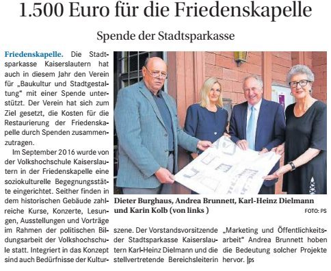 Verein für Baukultur und Stadtgestaltung Kaiserslautern e. V. - Friedenskapelle