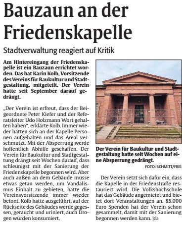 Verein für Baukultur und Stadtgestaltung Kaiserslautern e. V. - Friedenskapelle