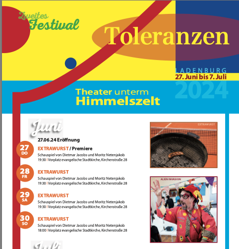 "Theater unterm Himmelszelt" - das zweite Festival in Ladenburg unter dem Motto "Toleranzen" vom 27. Juni bis 7. Juli 2024