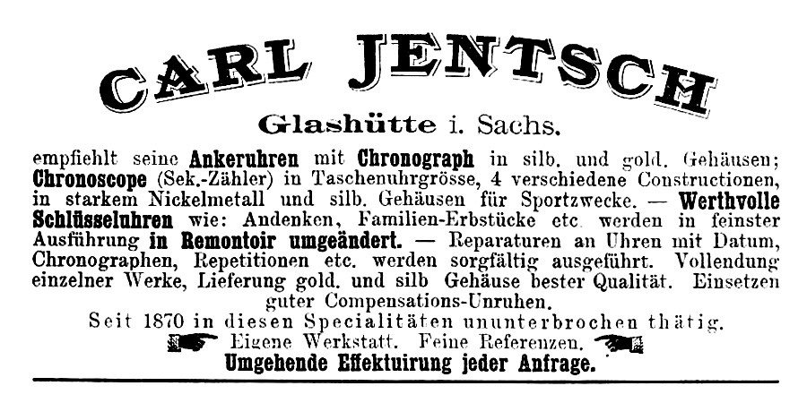 Carl Jentsch  Werbung Deutsche Uhrmacher-Zeitung 1886 Nr.17