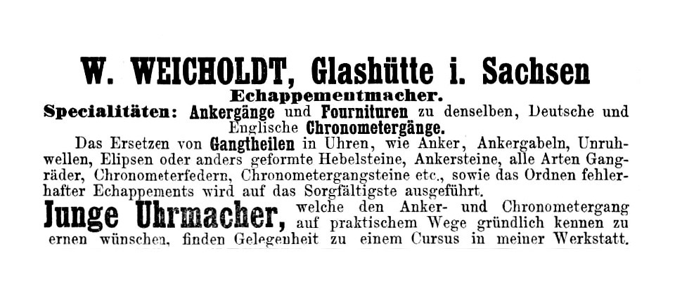 W.Weichholdt Werbung Deutsche Uhrmacherzeitung 1886 Nr.16