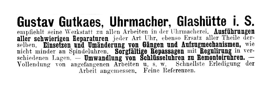 Gustav Gutkaes Uhrmacher Werbung Deutsche Uhrmacherzeitung 1886 Nr.15