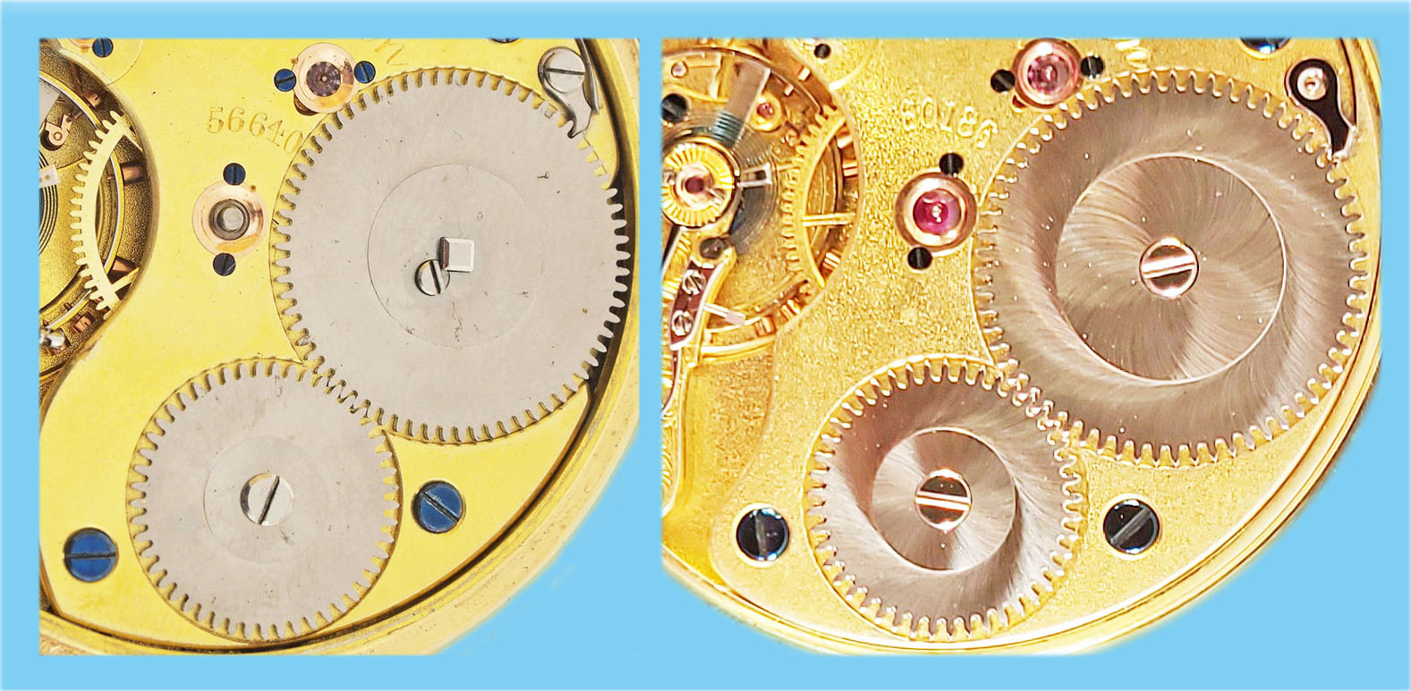 Vergleich der Befestigung des Sperrrades / links normal- & rechts die flache Werkausführung