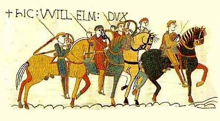 Bayeux Tapestry. The Latin means 'Here is Duke William.'