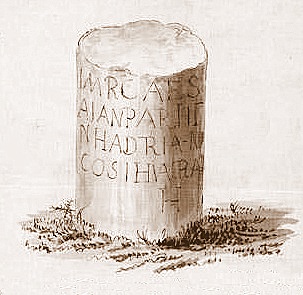 A drawing if the Turmaston milestone which is in the Jewry Wall Museum in Leicester.