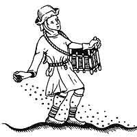 A medieval peasant sowing the seed