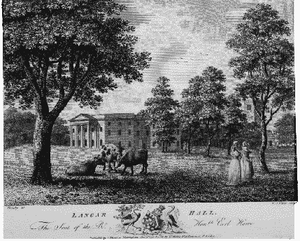 Langar Hall in 1790 - see the cattle grazing, keeping the parkland grass neat.
