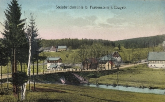 Das Dorf Steinbrückmühle Anfang des 20. Jahrhunderts (Bild: http://2018.frauenstein-erzgebirge.de/index.php?id=738&no_cache=1)