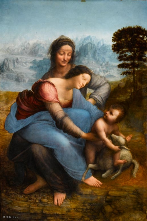 Saint Anne, the Virgin Mary, and the Infant Jesus Playing with a Lamb  Léonard de Vinci, La Vierge à l'Enfant avec sainte Anne (après restauration)