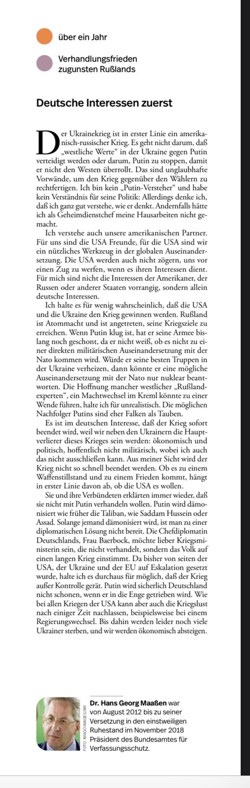 Beitrag von Hans Georg Maaßen in der Jungen Freiheit / 24.02.23 (www.twitter.com / @HGMaassen)