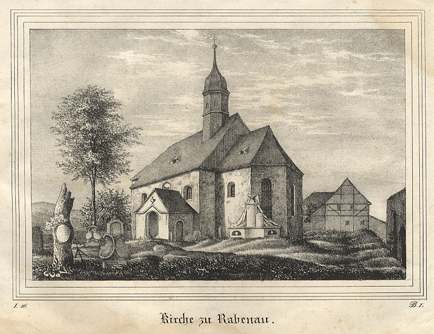 St. Egidien in Rabenau / Kreidelithographie von Hermann Schmidt, Dresden, um 1835 (Quelle HIER)