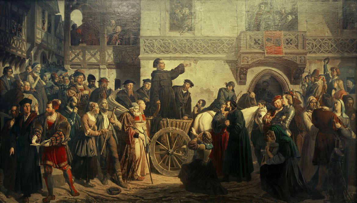 Luthers Einzug in Worms“, 16. April 1521, Vorladung zum Reichstag von Worms. (Gemälde von Friedrich Wilhelm Martersteig) (Bild: © epd-bild / akg-images)