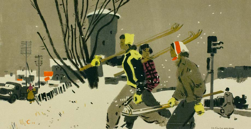 24 "Auf Skitour",  Gemälde von Wassili Sigorsky, 1959, UdSSR