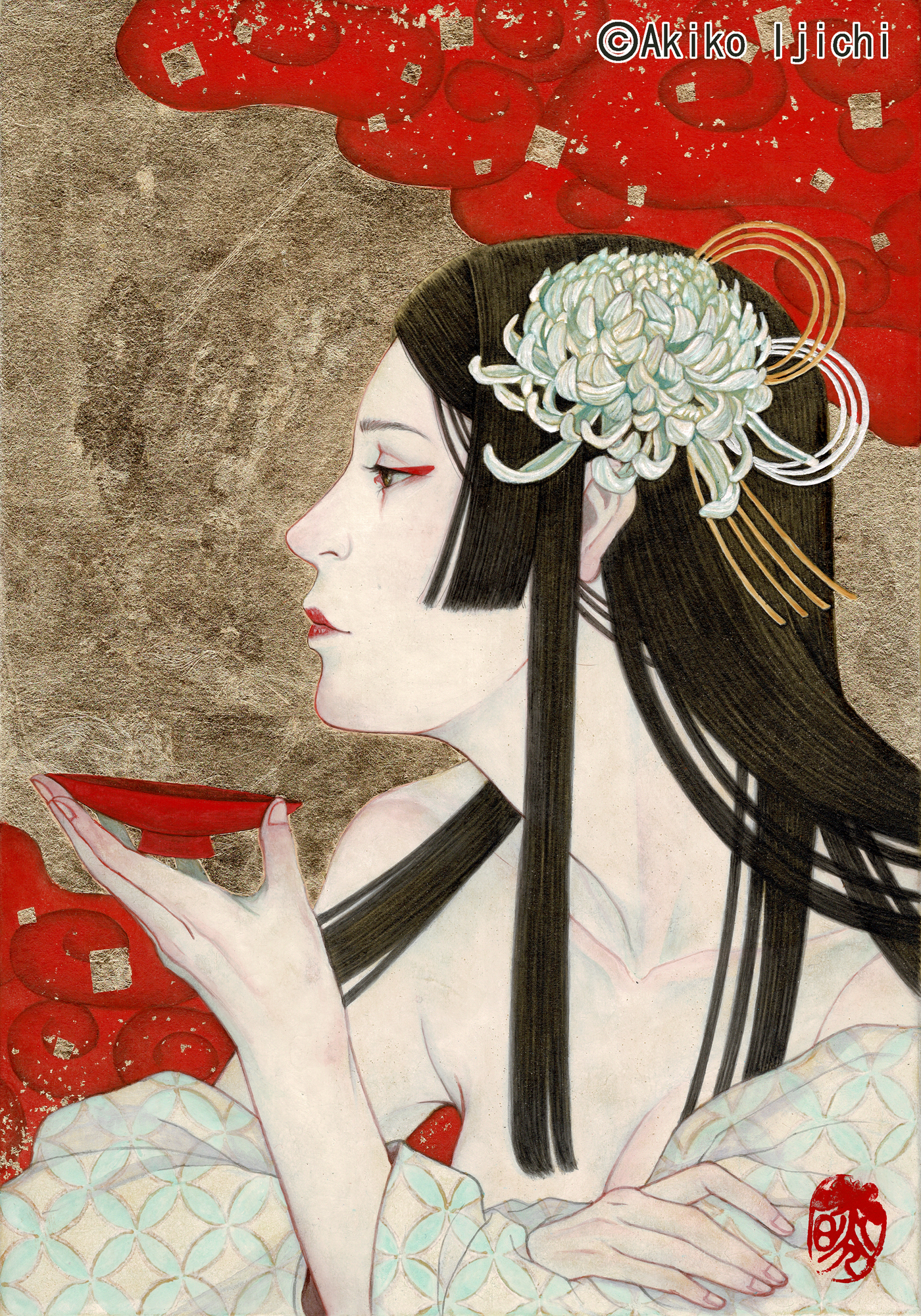 菊に盃（花札）　SM　sold/個人蔵　PrivateCollection