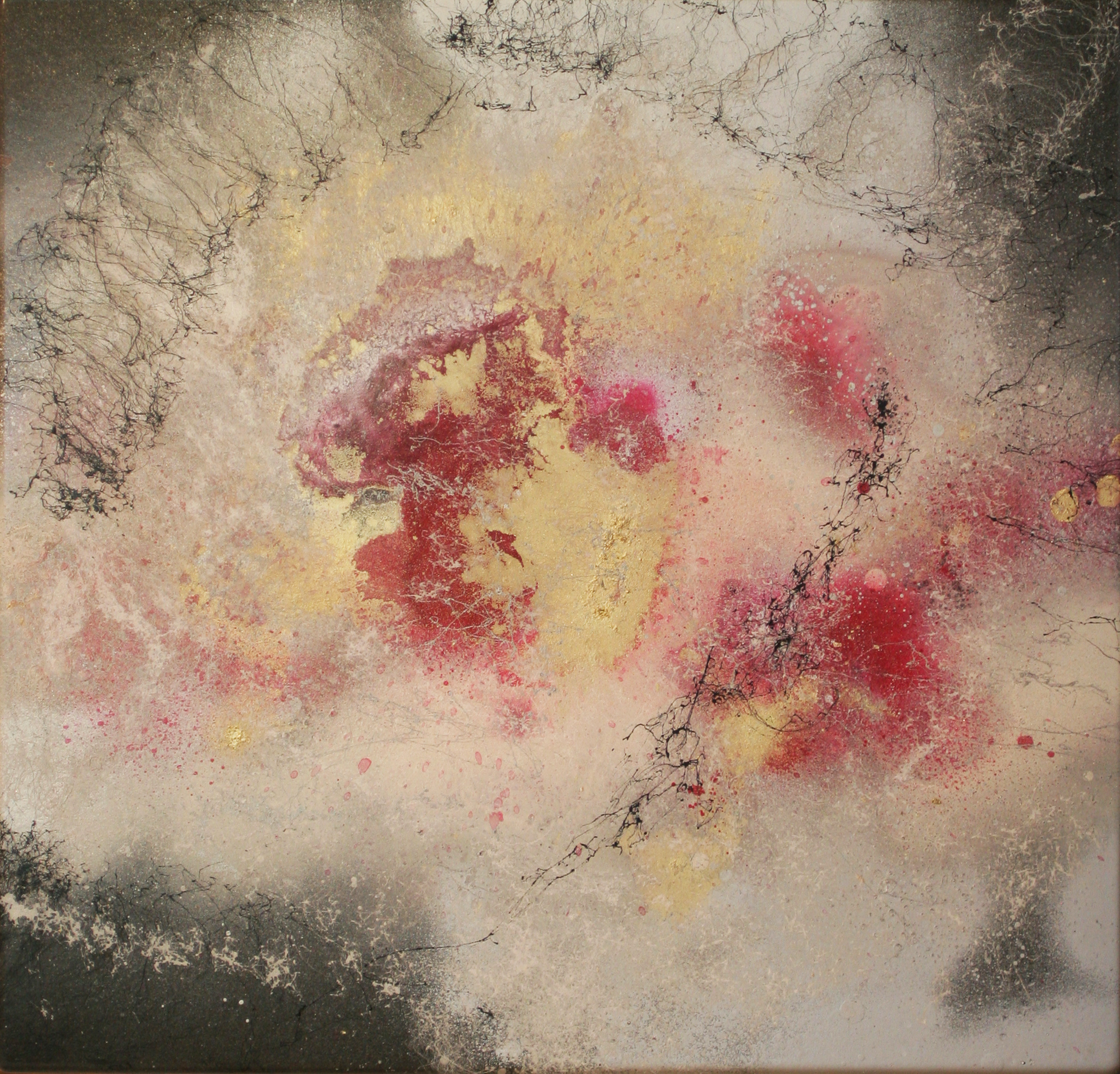 Nebel I, 2016, Acryl, Lack auf Emaille-Platte, 46x44cm