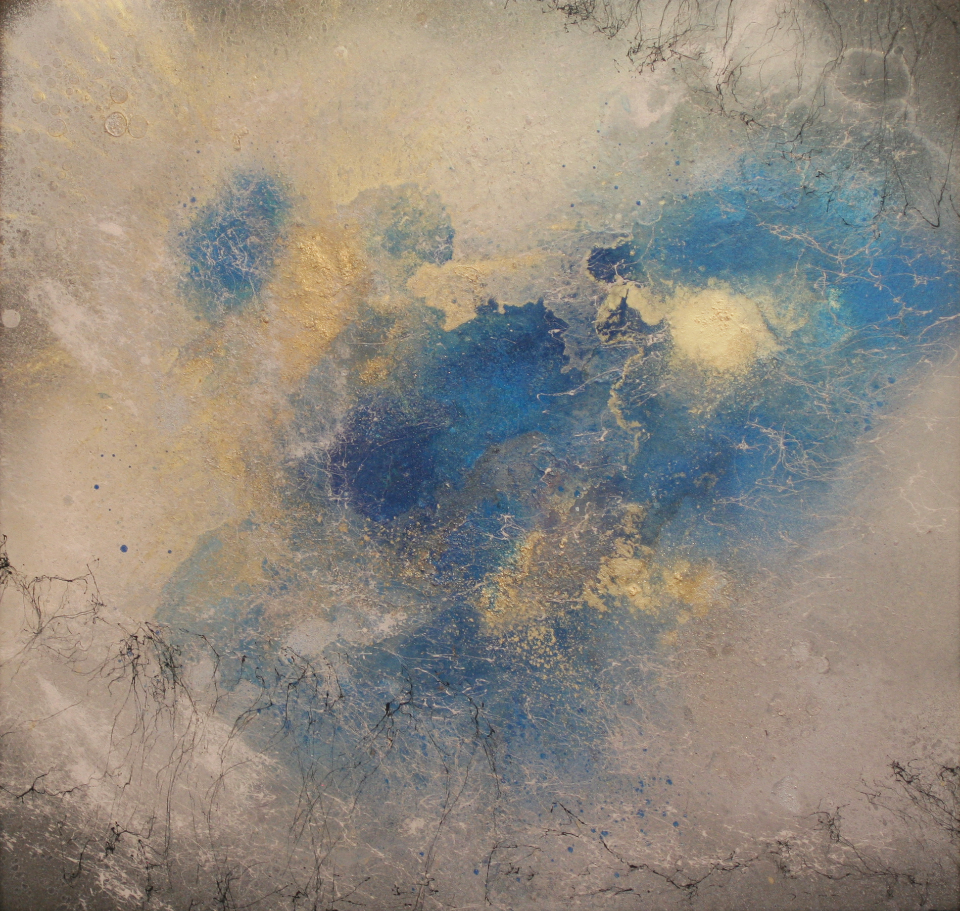 Nebel II, 2016, Acryl, Lack auf Emaille-Platte, 46x44cm
