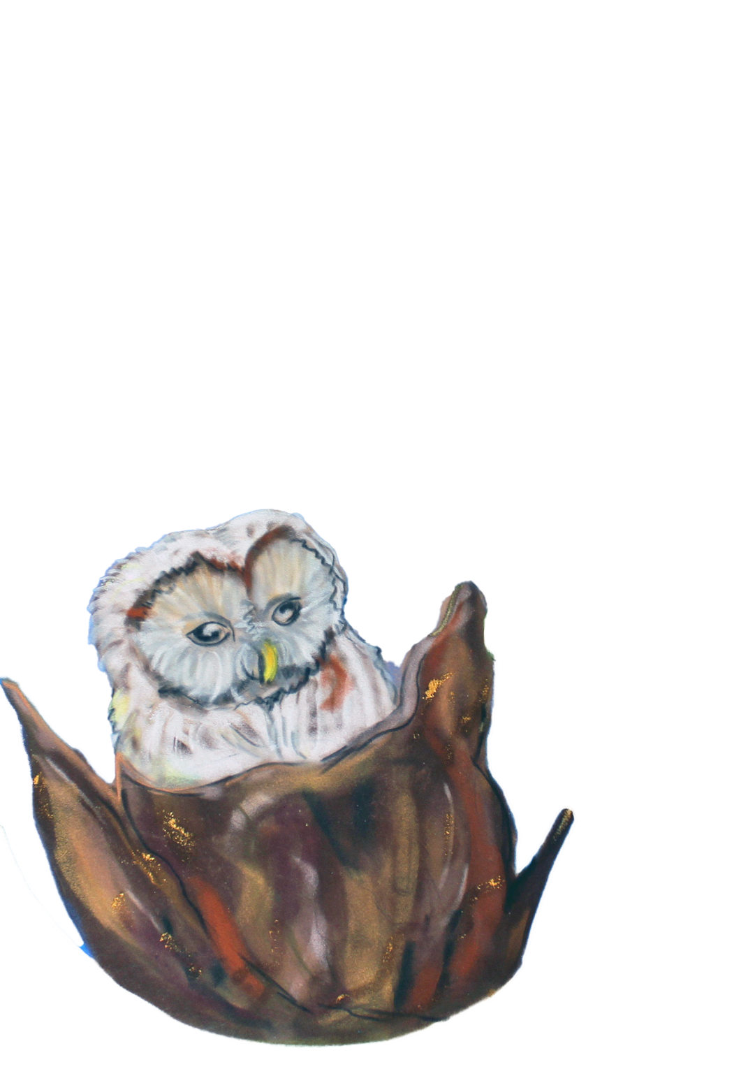 © Jasmin Schön; Eule in Stamm; Kreide; 2018