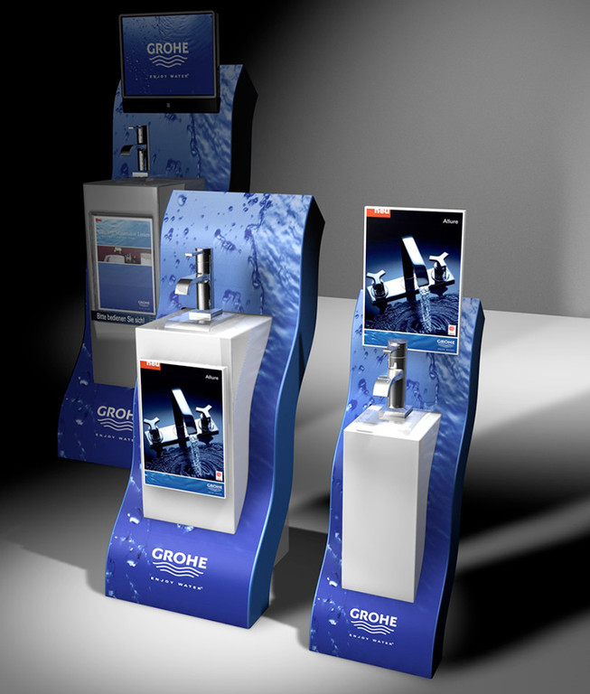 3D Illustration von 3 Verkaufs-Displays für den Kunden GROHE