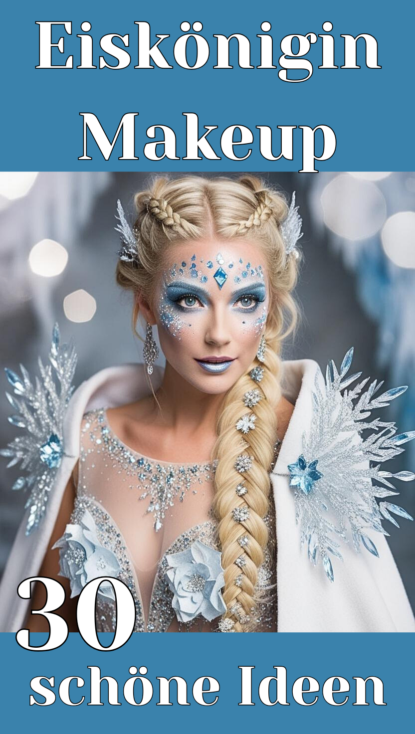 Eiskönigin Makeup| 30 schöne Ideen | Kostüm |  Kopfschmuck Krone | Winterzeit | Eiskristalle | Portrait | Fasching | Karneval