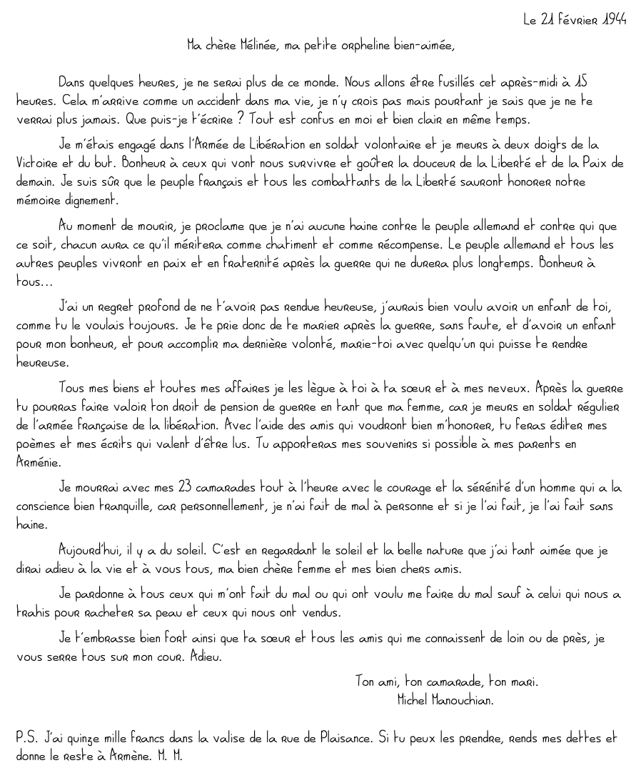 lettre de manouchian à mélinée