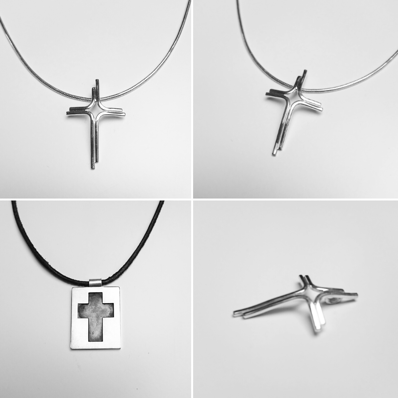 Kreuze aus 925/- Silber, am Edelstahlseil oder Kautschukband, teilweise geschwärzt