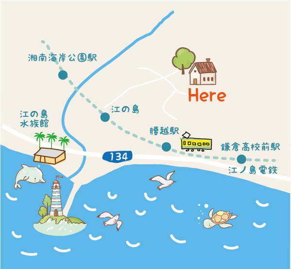 江の島ピアノ教室地図イラスト　ピアノ教室ホームページ制作・リキッドエナジーインク