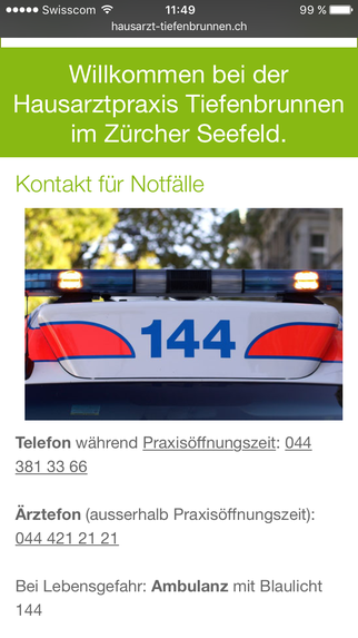 Mobile Ansicht einer Webseite.