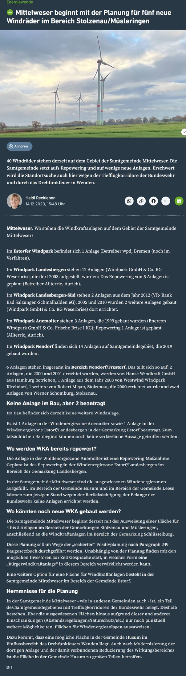 Zeitungsartikel "Die Harke" vom 04.12.2023