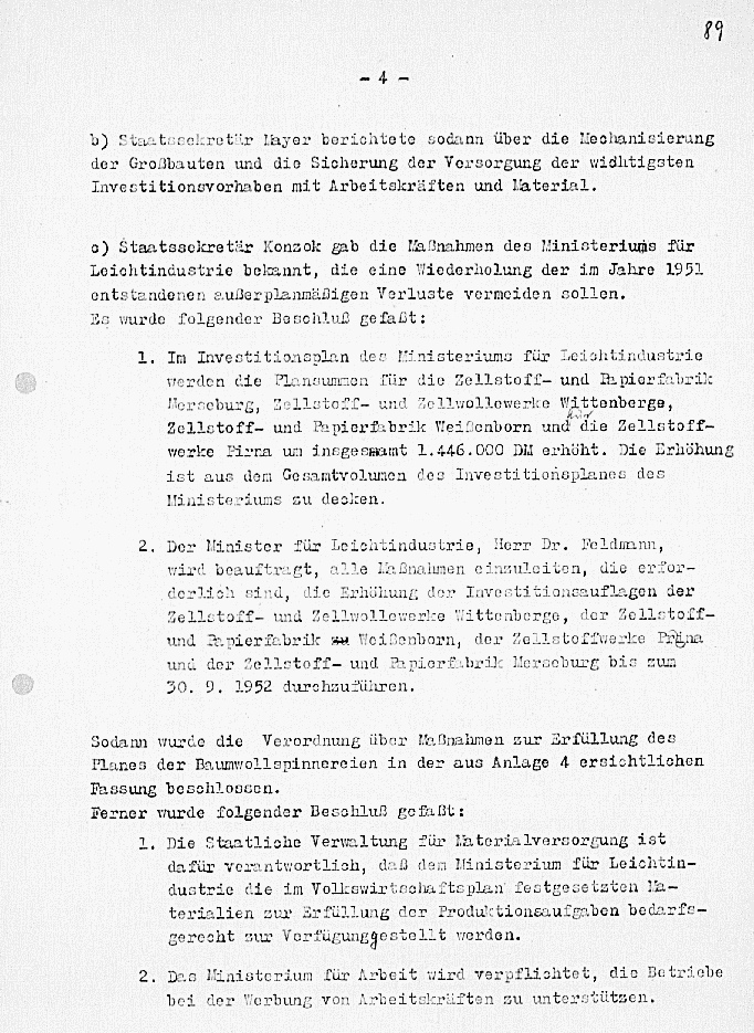 Dokument zur 97. Sitzung der Regierung vom 21.08.1952