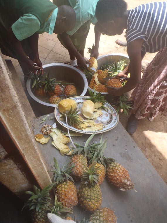 Unsere gekaufte Ananas wird zubereitet.