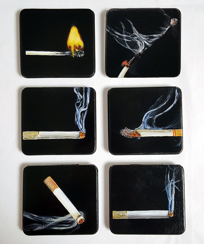Schmuckdosen, 2019, Acryl auf Zigarettendose, 9x8,3x1,6cm
