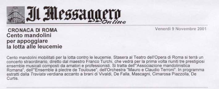 giornale "Il Messaggero" del 9/11/2001