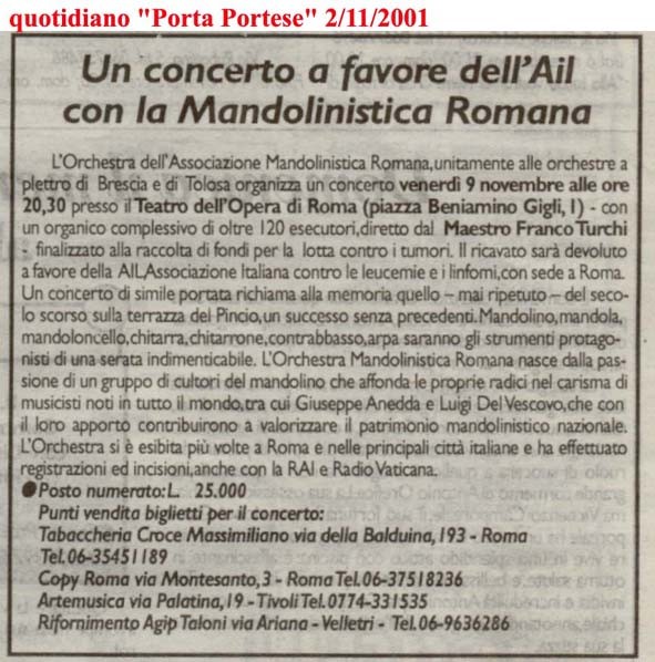 giornale "Il Tempo" del 9/11/2001